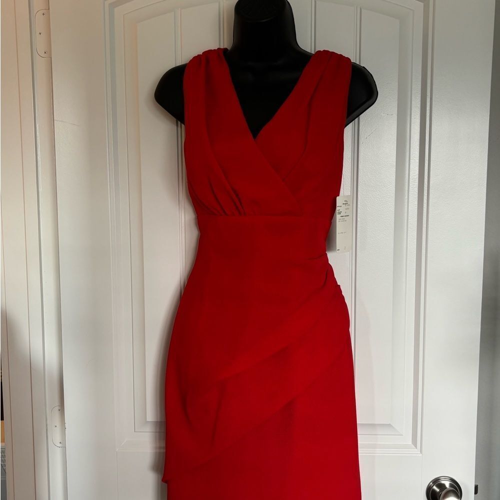 NWT Nicole Miller Vibrant Red Midi Cocktail Dress